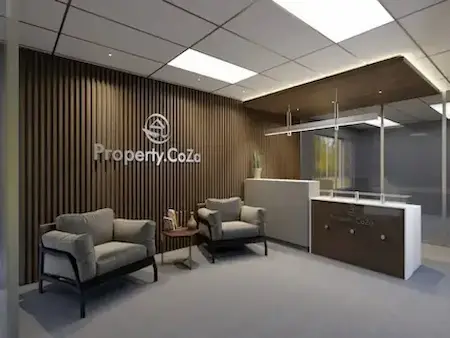 Property brand reception: feature wall cladding and desk, Johannesburg office