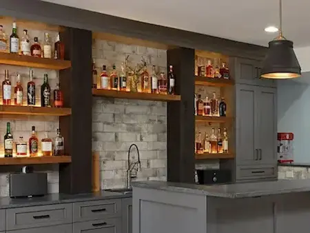 Home bar joinery in storm grey shaker style with display shelving, Roodepoort