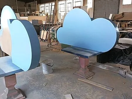 Workshop ceiling with cloud motif, Reach for a Dream workspace, Johannesburg