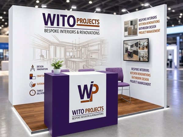 Wito Projects exhibition stand with branded counter and display walls for Sandton Convention Centre